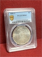 1880-S US SILVER MORGAN $1 PCGS MS63 GOLD SHIELD