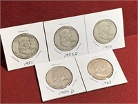 (5) MIX DATE UNITED STATES SILVER FRANKLIN HALVES