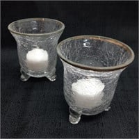 Pair of crackled glass votive candle holders