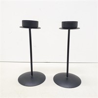 Pair of candle holders black metal stick