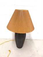 Brown table lamp with pleated shade works no bulb