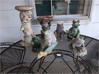 Frogs and rabbit and bee outside yard decor