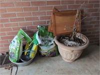 Potting mix, flower pot, etc