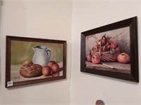 2 fruit pictures 1 painted canvas