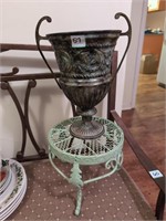 Metal urn and metal flower stand