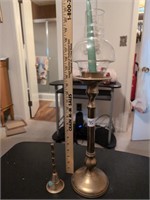 Brass tall candle holder and small brass bell