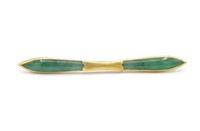 Vintage Jade set yellow gold bar brooch