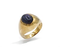 Purple blue opal & 9ct yellow gold ring