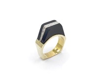 Cubist diamond, onyx & 14ct yellow gold ring