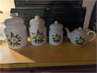 Magnolia cannisters and teapot