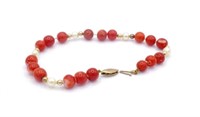 Coral, Pearl bead & 14k gold filled bracelet