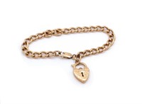 Mid C. 9ct rose gold heart padlock bracelet