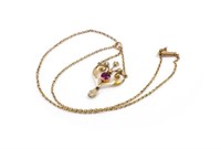 Art Nouveau 9ct rose gold pendant & chain