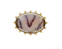 Victorian dendritic agate & gold brooch
