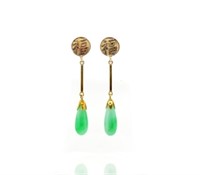 Oriental jade & 14ct yellow gold drop earrings