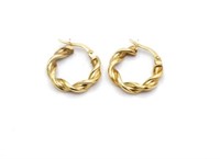 9ct Yellow gold twist hoop earrings