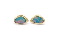 Boulder opal & 14ct yellow gold stud earrings