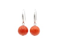 Italian red coral & 18ct white gold drop earrings