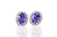Tanzanite set diamond cluster stud earrings