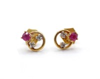Pink sapphire, diamond & 9ct gold stud earrings