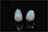 Large crystal opal & 9ct rose gold stud earrings