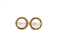 8mm Mabe pearl & yellow gold stud earrings