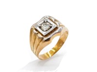 Vintage diamond solitaire & gold signet ring