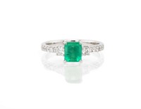 Emerald & diamond set 18ct white gold ring