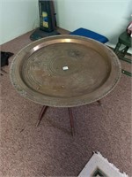 Mid century mod Oriental brass tray coffee table