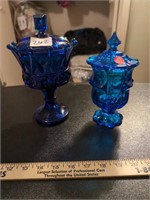 Indiana Glass Tiara blue compote has broken piece