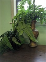 Artificial ferns w vase and hanging pot