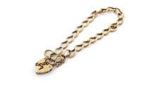 9ct Rosy yellow gold padlock chain bracelet