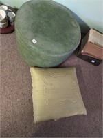 Vintage green ottoman and pillow