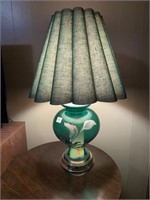 Large green glass lamp top and bottom light up