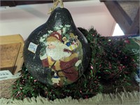 Santa painted large gourd w garland