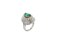 Emerald, diamond & platinum dress ring