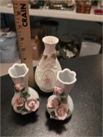 2 vintage small rose vases and the Cameo Ribbon