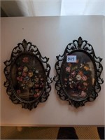 Made in Italy metal oval frame floral pictures