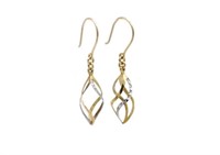 Two colour 9ct gold drop earrings