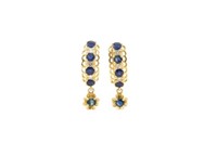 Diamond & sapphire set yellow gold earrings