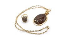 Gold filled agate pendant & smoky quartz  ring