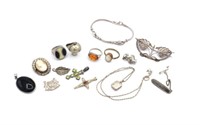 Group of vintage silver & other costume jewellery