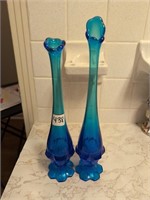Fenton blue swung vases