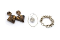 Large acrylic ear clips, silver locket & a metal