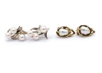 Small baroque pearl & 9ct yellow gold ear clips &