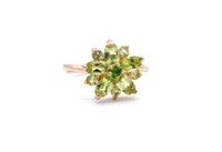 Peridot & silver rose gilt cluster ring