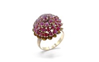 Mid C. ruby & yellow gold cluster ring