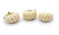 Mid C. ivory earrings & ring set with 14ct gold