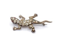 Antique paste & silver lizard brooch