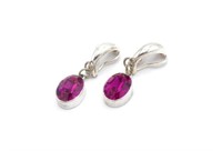 Sterling silver & pink glass drop clip earrings
